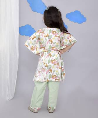 White tiger print kaftan kurta set 3