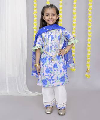 Blue rose print kurta set 1