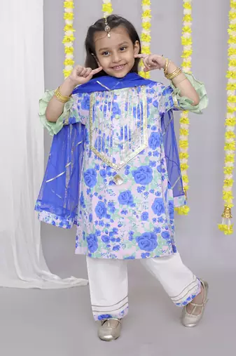 Blue rose print kurta set