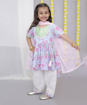 Pink rose print angrakha set 1