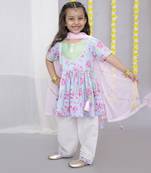 Pink rose print angrakha set