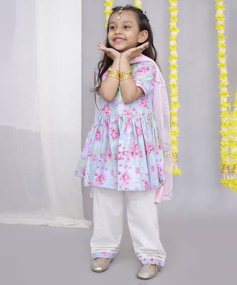 Pink rose print angrakha set 2