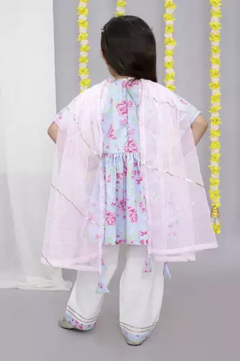 Pink rose print angrakha set