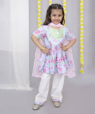Pink rose print angrakha set 5