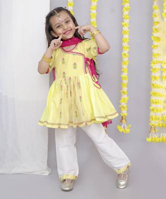 Yellow chanderi angrakha set 2