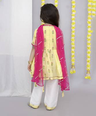 Yellow chanderi angrakha set 3