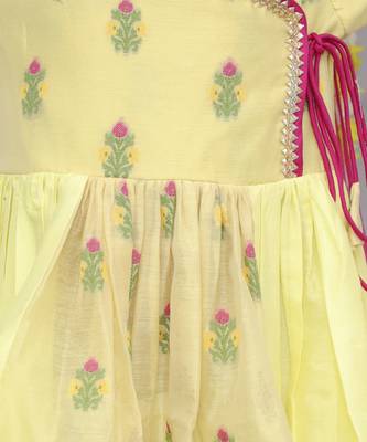 Yellow chanderi angrakha set 4