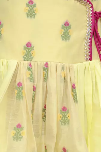 Yellow chanderi angrakha set