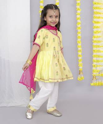 Yellow chanderi angrakha set 5