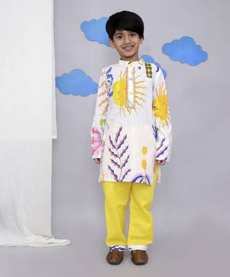 Yellow sun print kurta set 1