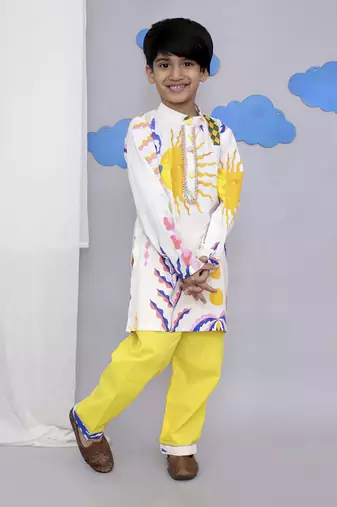 Yellow sun print kurta set