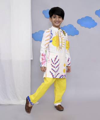 Yellow sun print kurta set 5