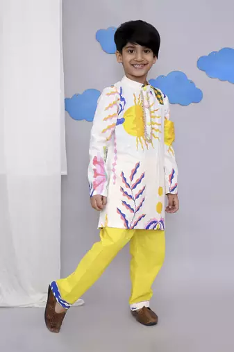 Yellow sun print kurta set