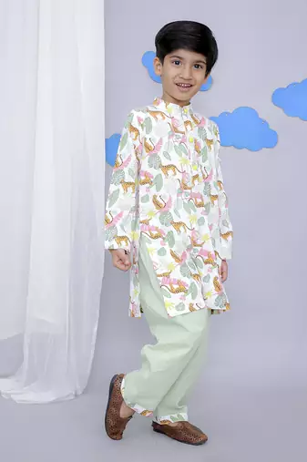 White tiger print kurta set