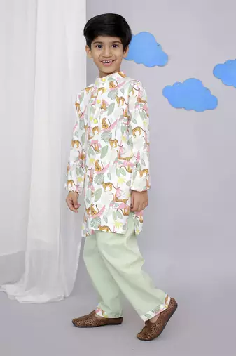 White tiger print kurta set