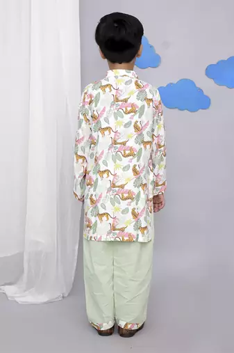 White tiger print kurta set