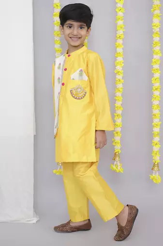 Mustard yellow emboridery kurta