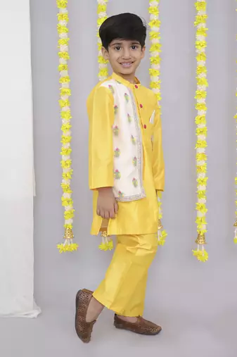 Mustard yellow emboridery kurta