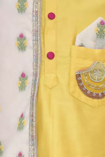 Mustard yellow emboridery kurta