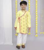 Yellow chanderi boy angrakha with pyjama