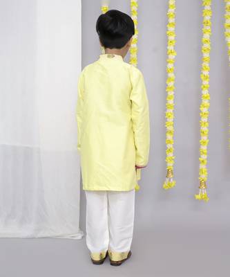 Yellow chanderi boy angrakha with pyjama 3