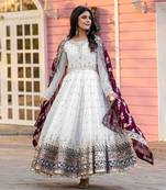 White georgette anarkali with  bottom & dupatta