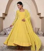 Yellow Georgette Heavy Lace Work Anarakali Set 