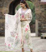 Women's Georgette Fabric Straight Kurta, Pant and Dupatta Set