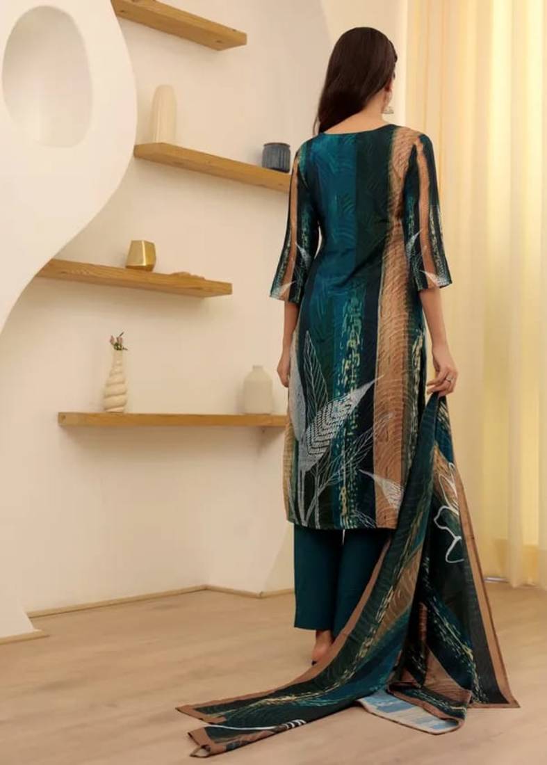 Women's Rayon Slub Fabric Straight Kurta, Pant and Dupatta Set