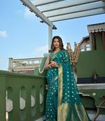 Blue Zari Butti Woven Banarasi Soft Organza Saree