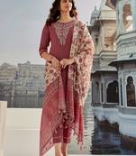 Women's Cotton Silk Fabric Straight Kurta, Pant and Dupatta Set