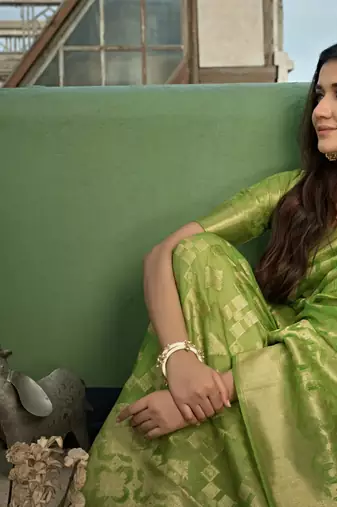 Light Green Zari Butti Woven Banarasi Soft Organza Saree
