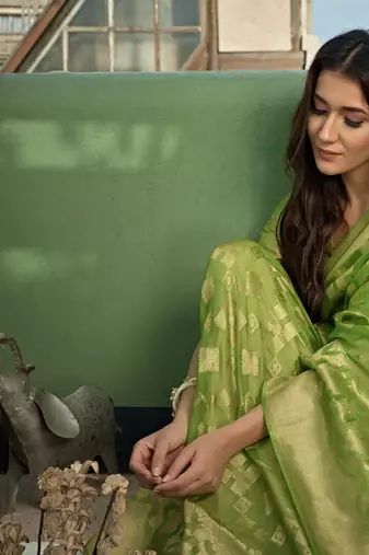 Light Green Zari Butti Woven Banarasi Soft Organza Saree