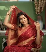 Red Zari Butti Woven Banarasi Soft Organza Saree