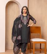 Women's Georgette Fabric Straight Kurta, Pant and Dupatta Set