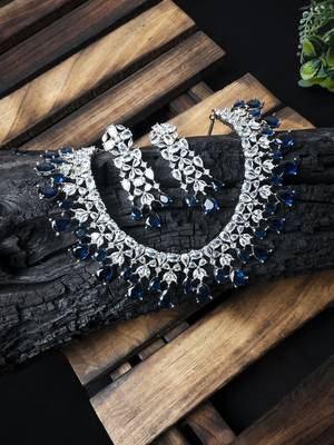 Silver plated blue cz collar necklace set 1
