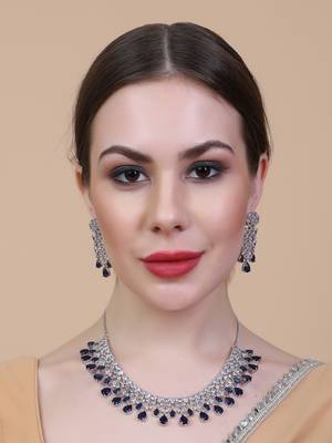 Silver plated blue cz collar necklace set 2