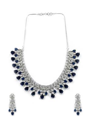 Silver plated blue cz collar necklace set 3