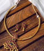 Gold plated ruby green kemp hasli necklace set