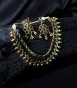 Gold plated green kemp double line necklace set