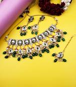 Gold plated green meenakari kundan necklace set