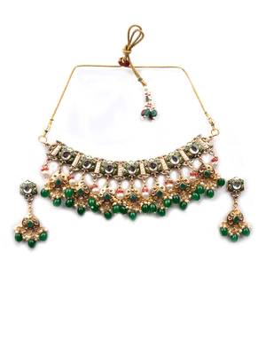 Gold plated green meenakari kundan necklace set 3