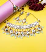 Gold plated light blue meenakari kundan necklace set