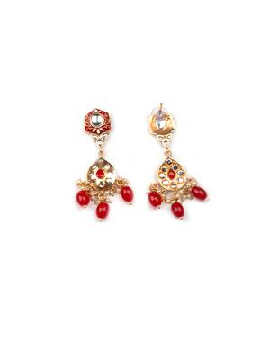 Gold plated red meenakari kundan necklace set 4