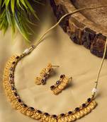 Gold plated blue kemp laxmi coin necklace set