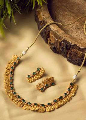 Gold plated red kemp laxmi coin necklace set 1