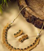 Gold plated red kemp laxmi coin necklace set