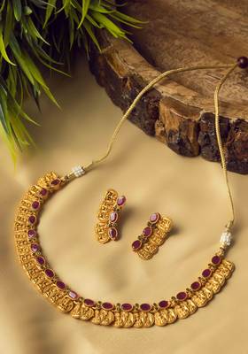 Gold plated green kemp laxmi coin necklace set 1