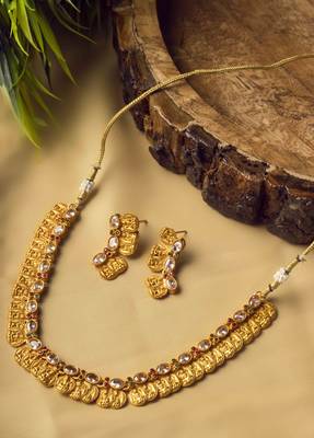 Gold plated white kemp laxmi coin necklace set 1