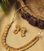 Gold plated white kemp laxmi coin necklace set